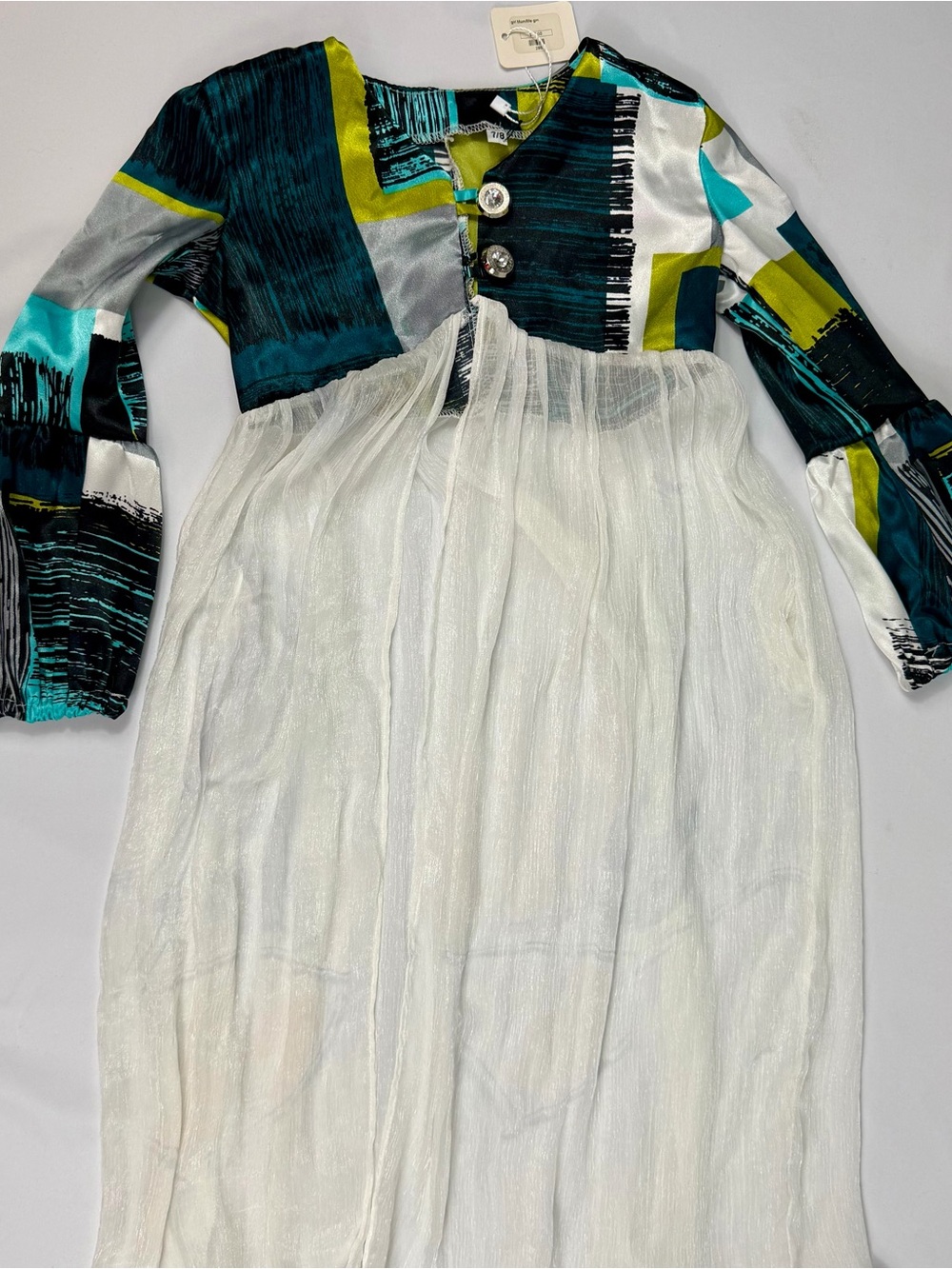 Girls NWT Sheer Duster Long Jacket Size 7/8 Abstract Print Jeweled